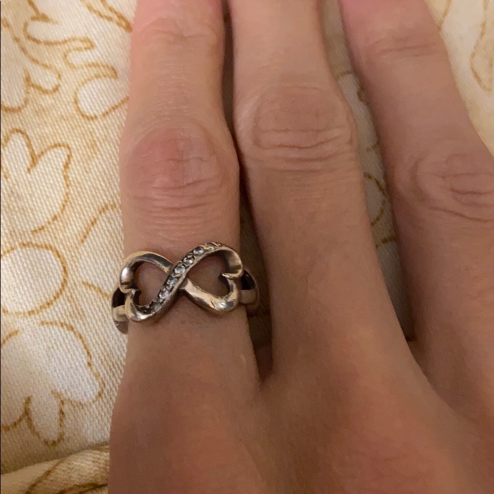 .925 Solid Sterling Silver Czs Infinity Heart Ring - image 2